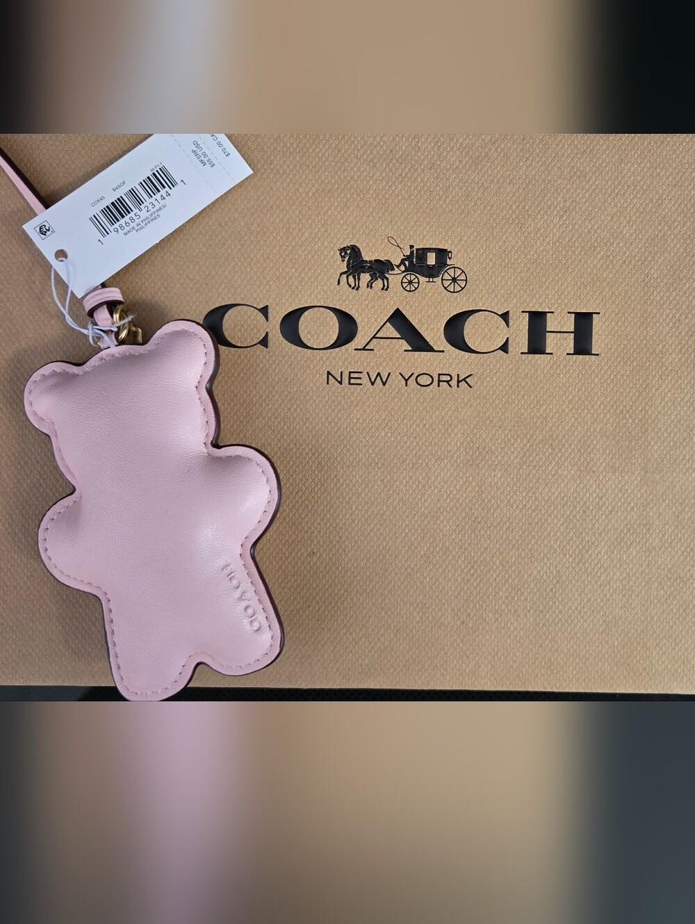Coach Soft Pink Puffy Bear Leather Charm with Gold Hardware